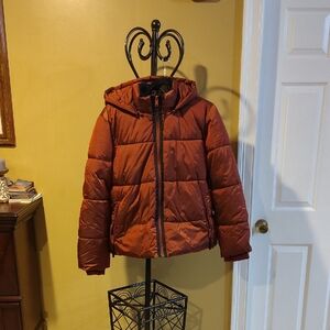 Rust Puff Jacket with Hood